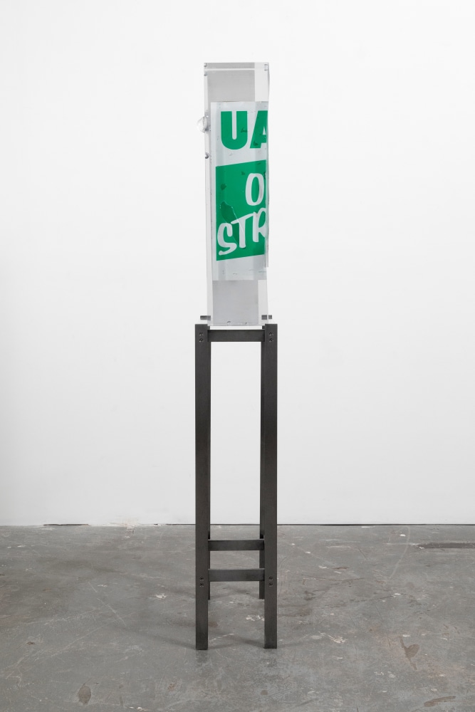 MATTHEW ANGELO HARRISON
Riven
2024
Strike signs, polyurethane resin, steel, acrylic
Sculpture 81 x 33 x 20 cm / 31 7/8 x 13 x 7 7/8 in
Pedestal 101 x 47 x 25 cm / 39 3/4 x 18 1/2 x 9 7/8 in
HARRI60089