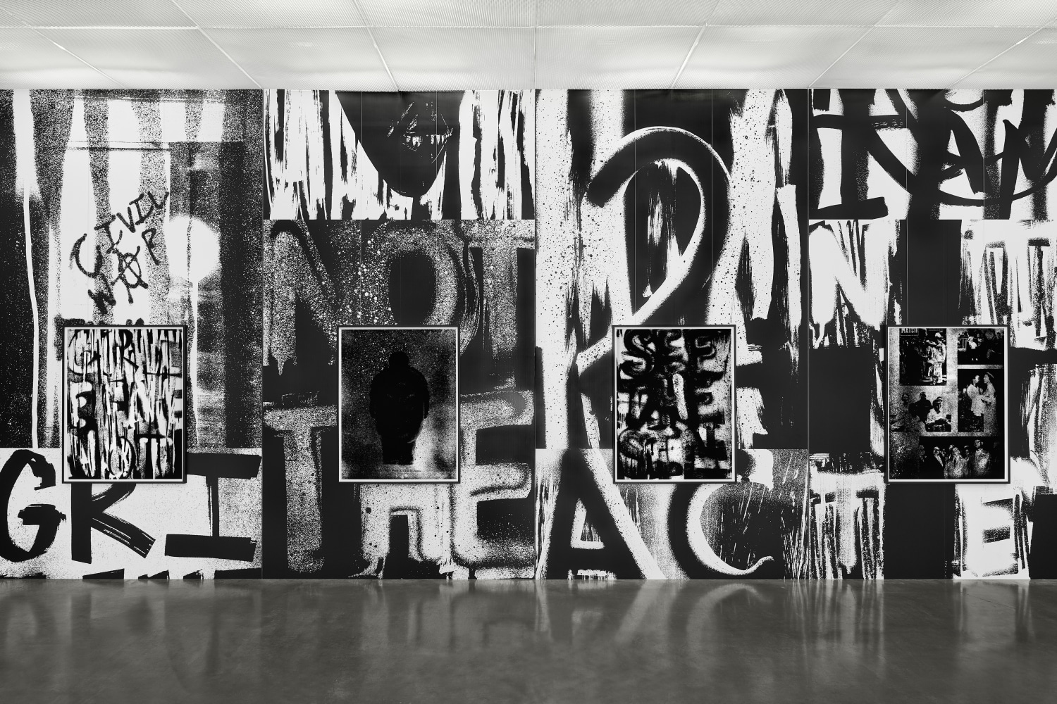 Installation view of paintings by Adam Pendleton