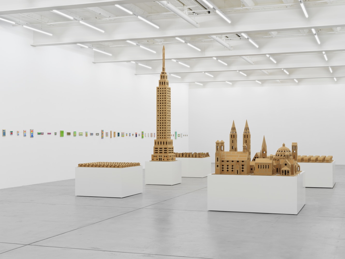 Installation view of Jean-Frédéric Schnyder paintings and cardboard sculpture exhibition