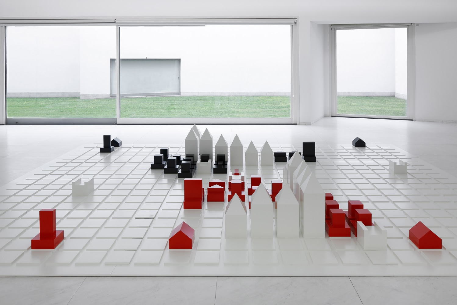 Installation view of sculptures by Liam Gillick