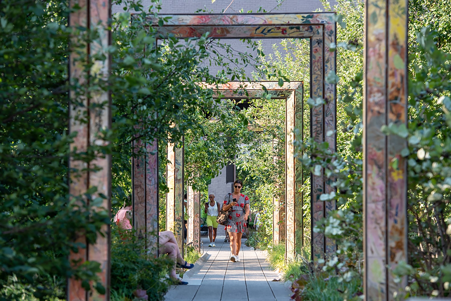 Installation view of outdoor sculptures by Sam Falls