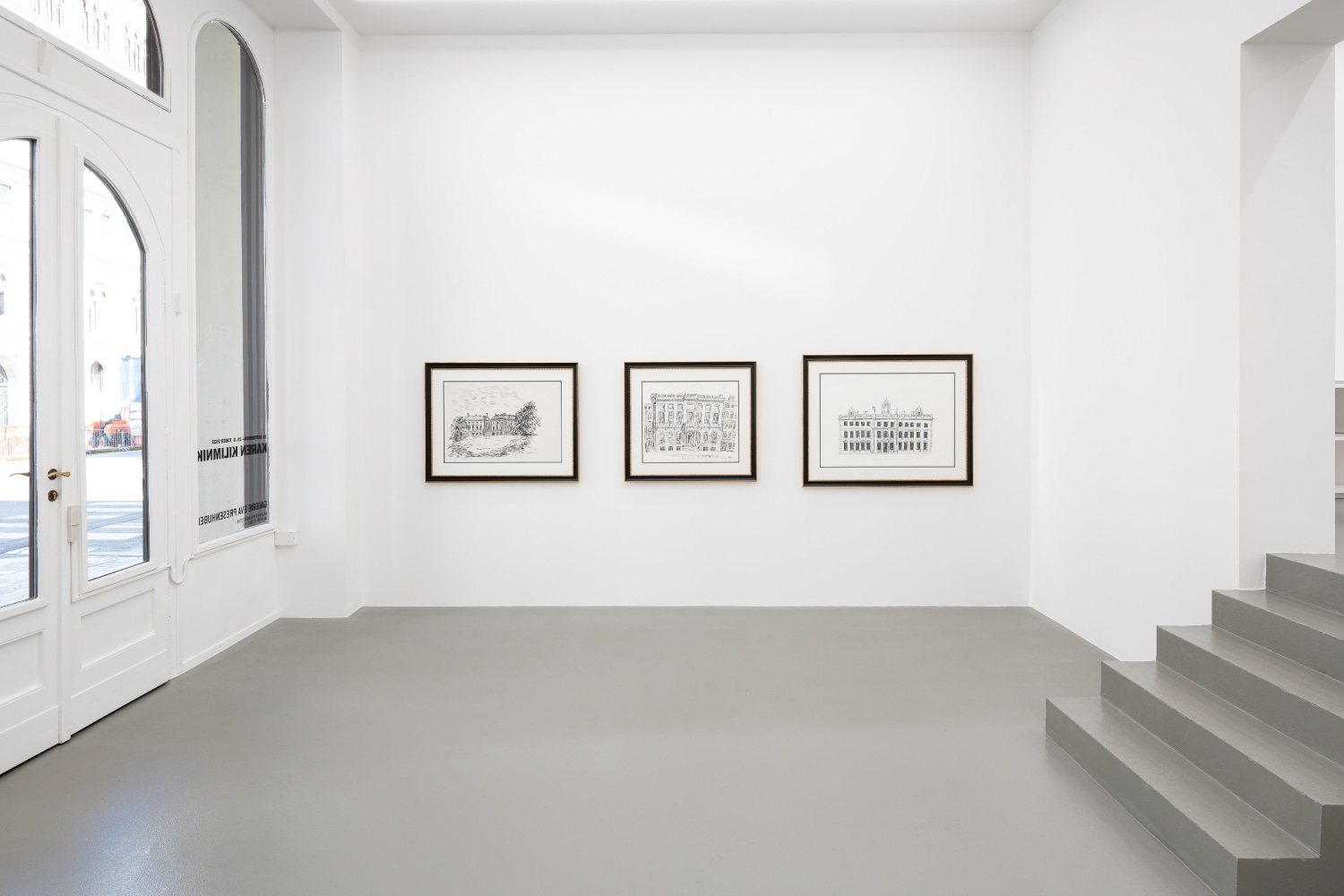 installation view of drawings and paintings by Karen Kilimnik