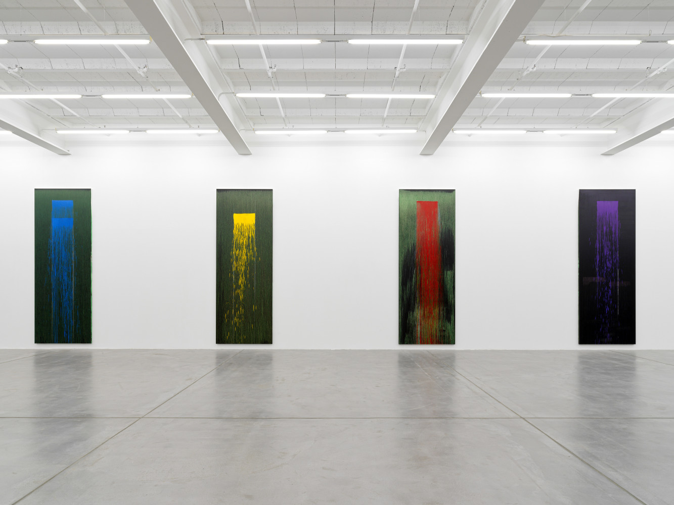 Installation view of paintings by Pat Steir