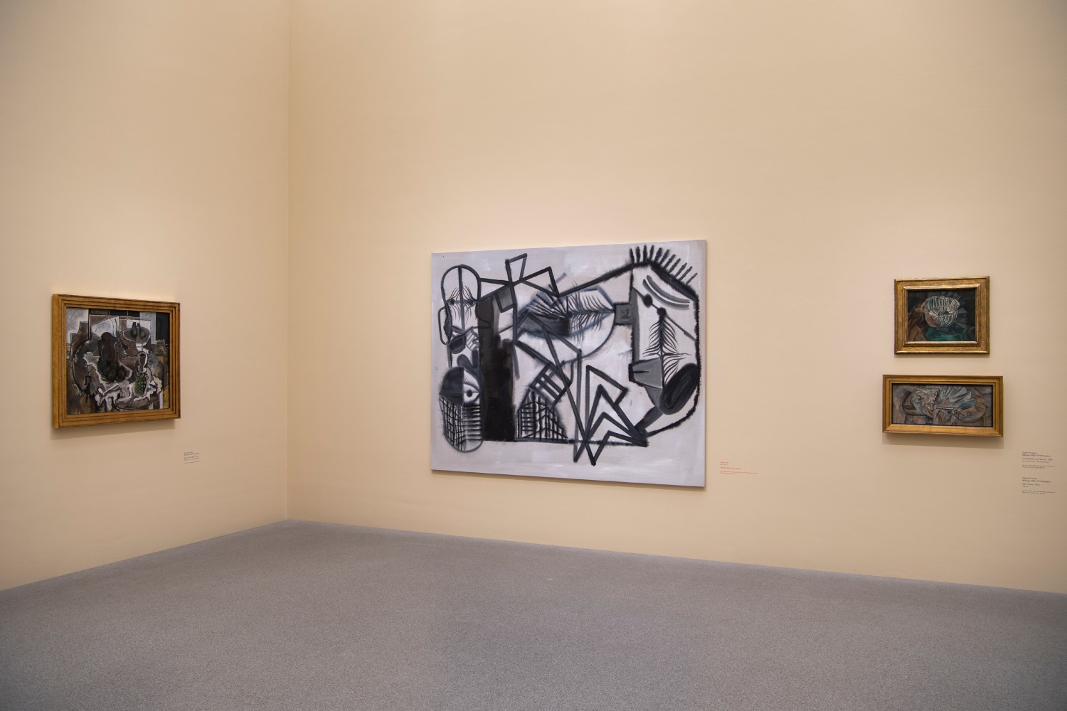 Installation view of paintings by Tobias Pils and works by other artists
