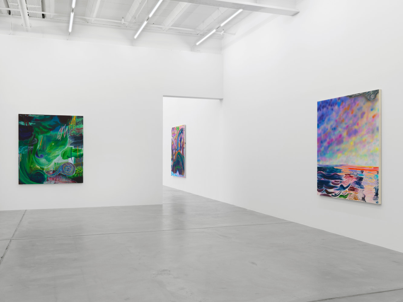 Installation view of Shara Hughes paintings exhibition