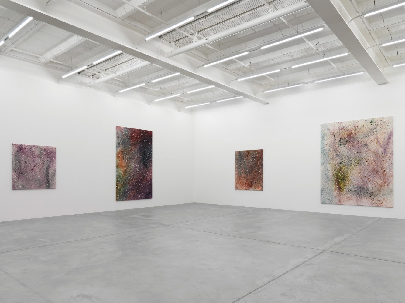 Installation view of Sam Falls paintings exhibition