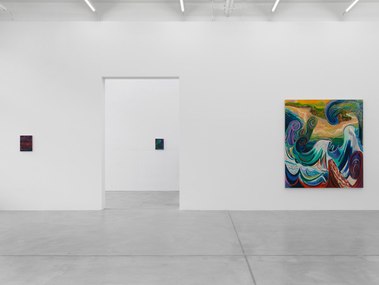 Installation view of Shara Hughes paintings exhibition