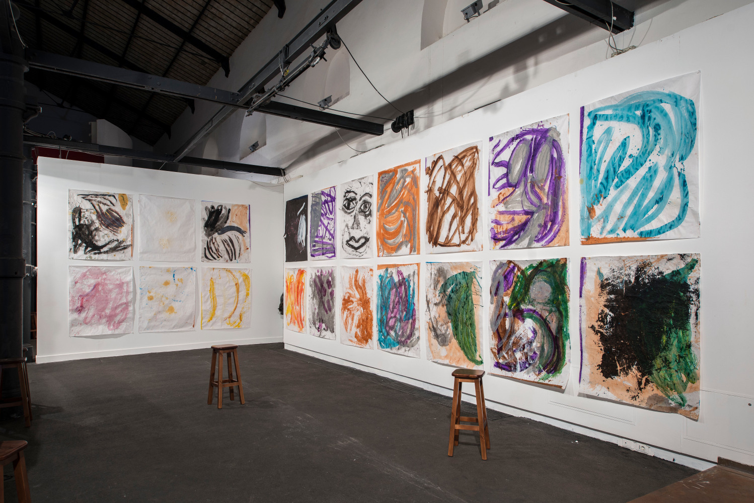 Installation view of paintings by Josh Smith