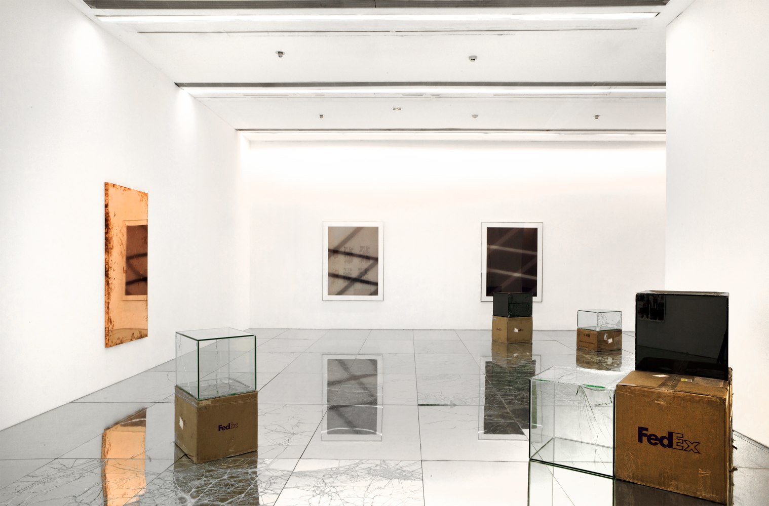 Installation view of works by Walead Beshty