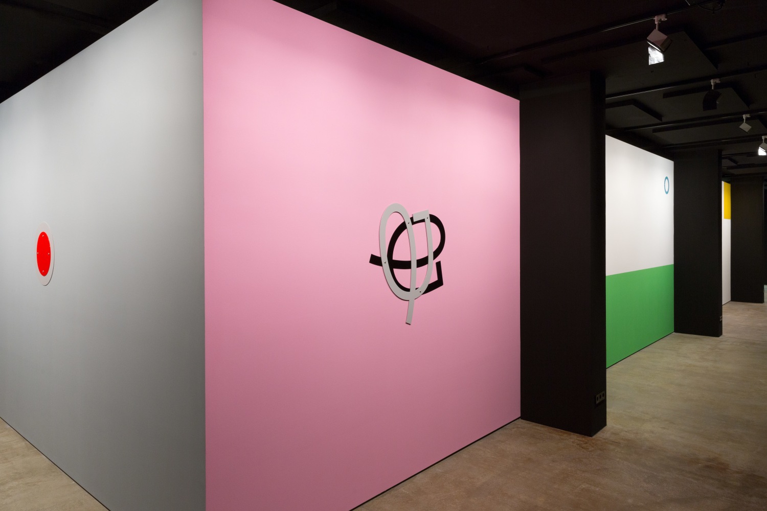 Installation view of wall works by Gerwald Rockenschaub