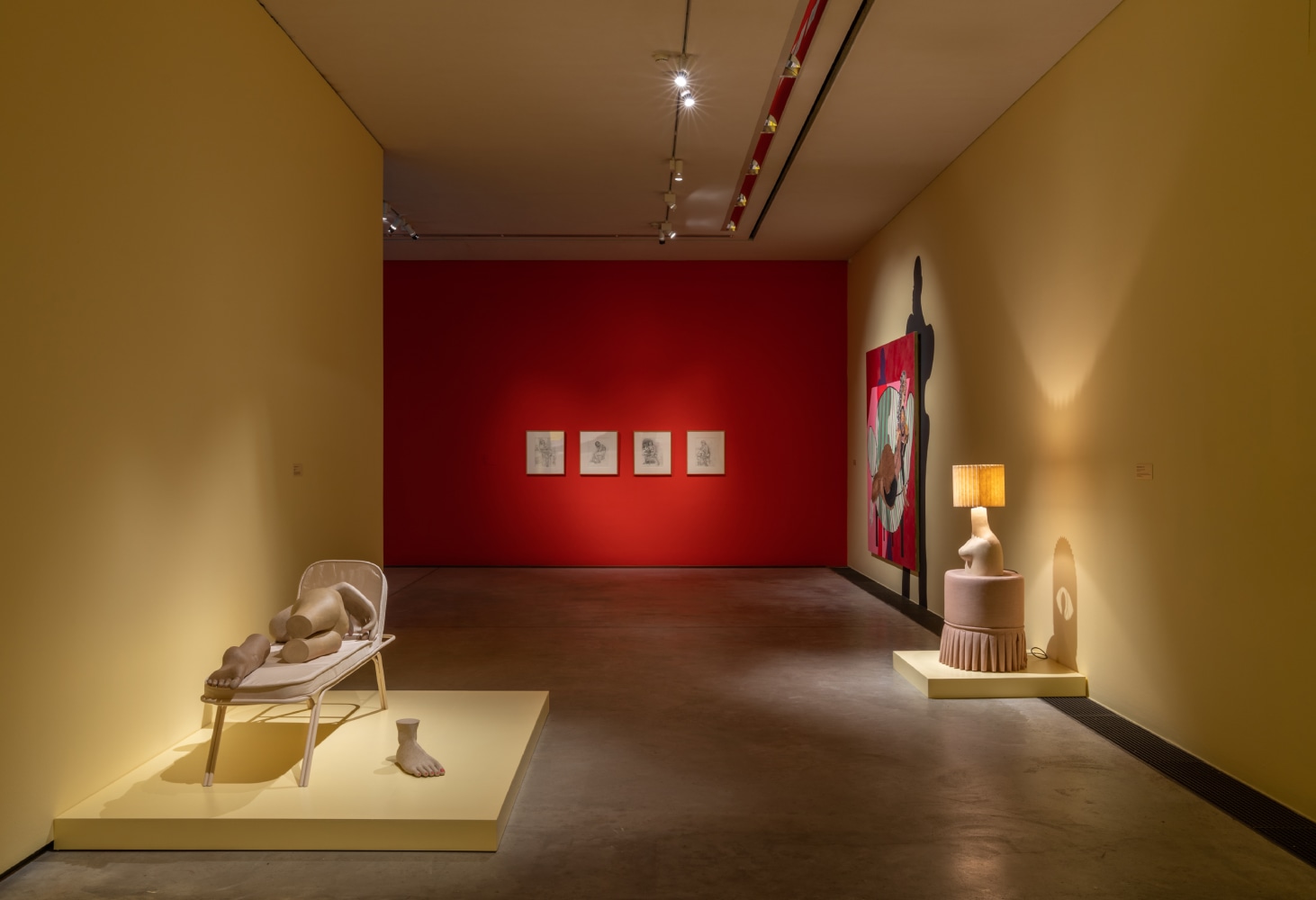 installation view of painting and drawings by Tschabalala Self