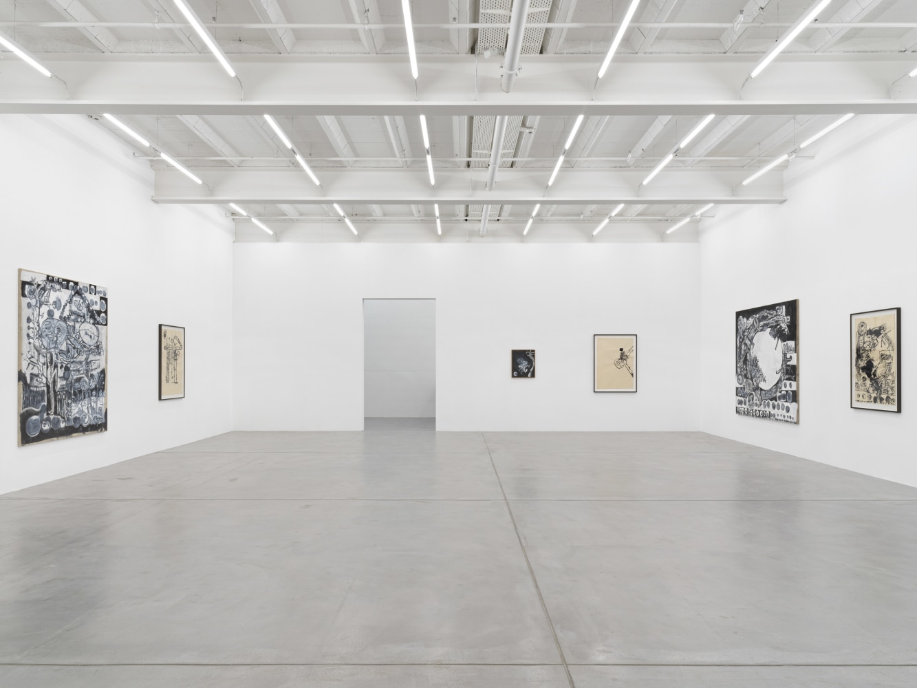 Installation view of Tobias Pils paintings and ink works on paper exhibition