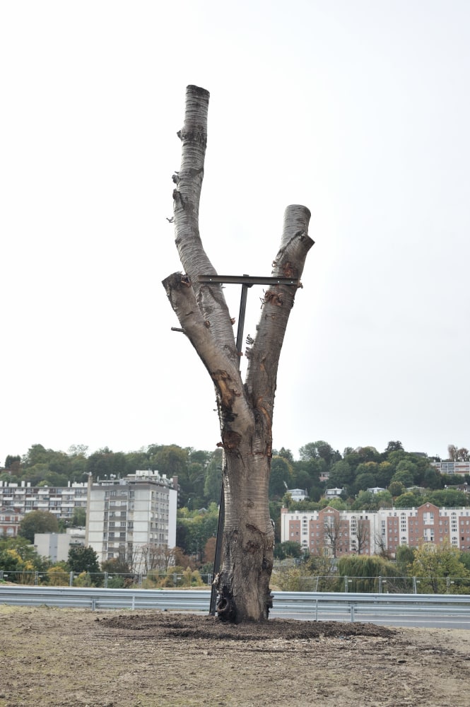 Installation view of sculpture by Oscar Tuazon