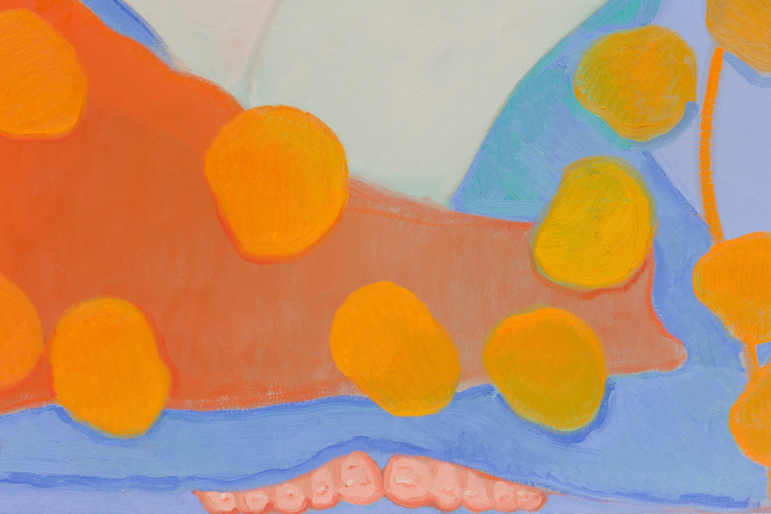 painting of orange waterlilies a woman and child by Sofia Mitsola