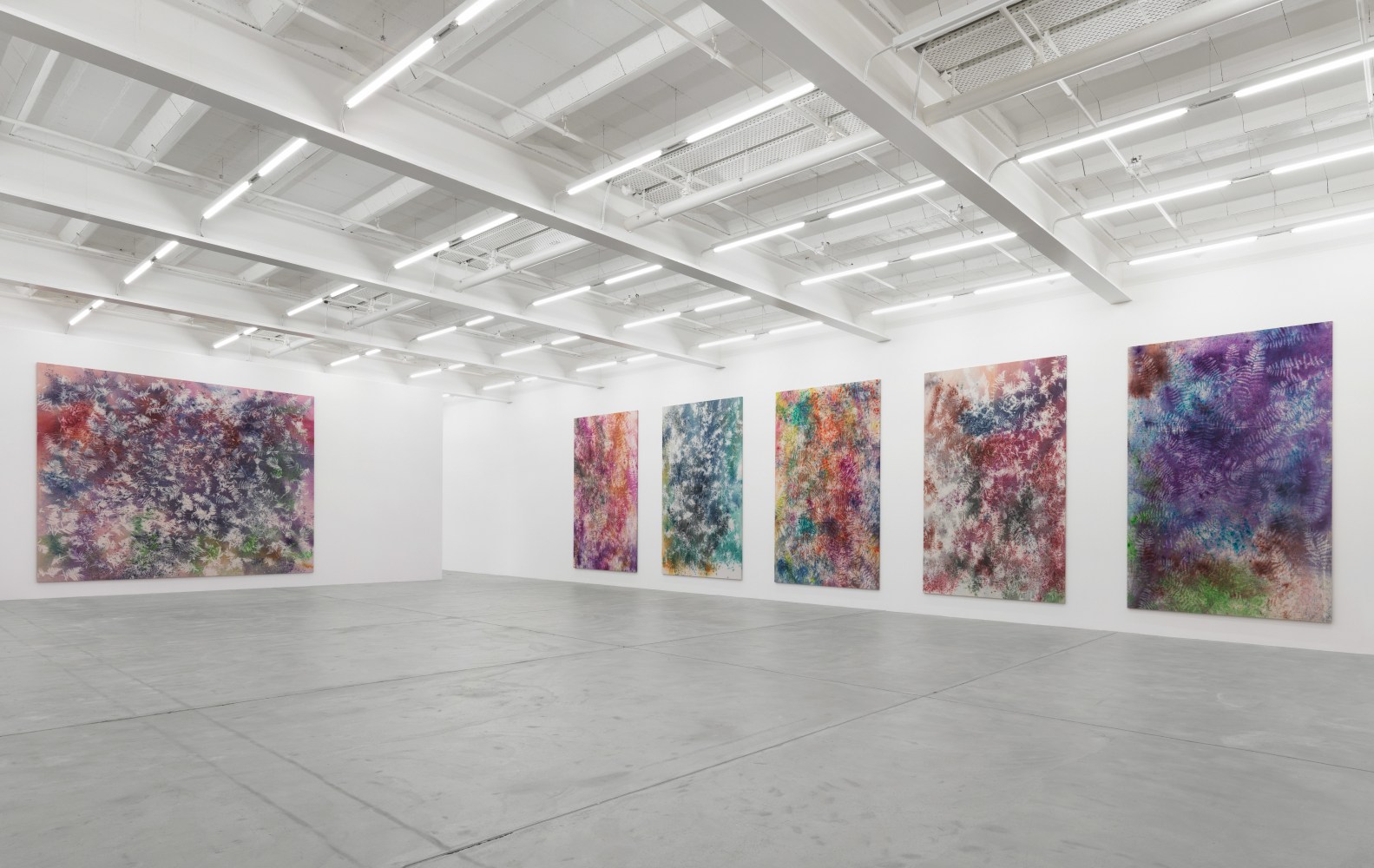 Installation view of Sam Falls paintings exhibition
