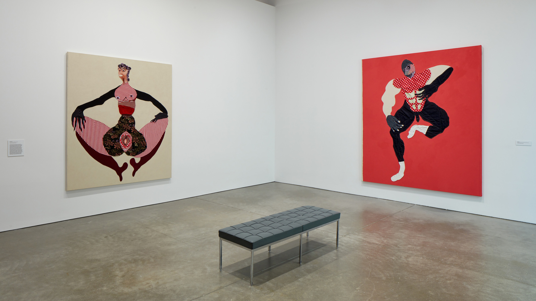 Installation view of paintings and sculptures by Tschabalala Self