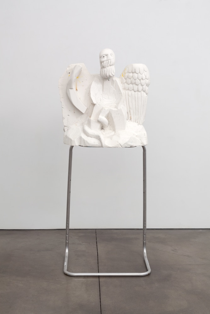 Indoor view of Justin Matherly sculpture, Dwayne Johnson 2016 Glass fiber reinforced gypsum (GFRG), Glass fiber reinforced concrete (GFRC), oil-based marker, modified ambulatory equipment 152.5 x 66 x 46 cm / 60 x 26 x 18 in