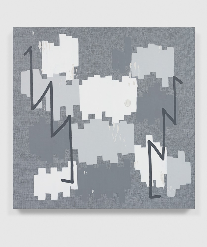 Greyscale painting of forms by Amy Feldman