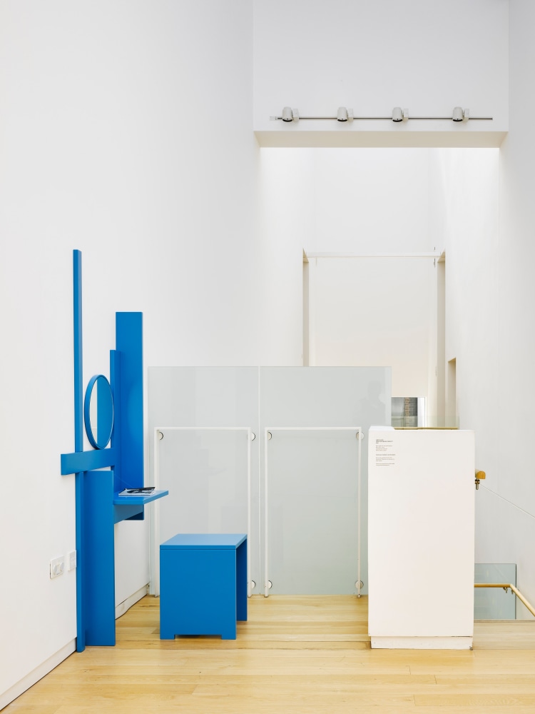 Installation view of sculptures by Liam Gillick