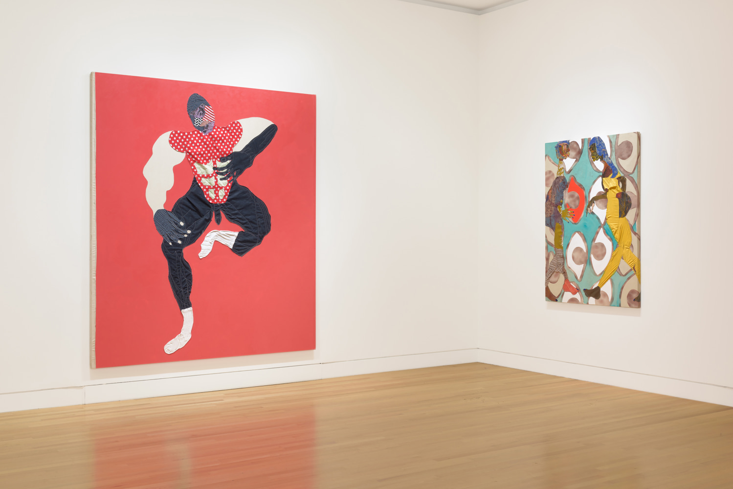 Installation view of paintings by Tschabalala Self