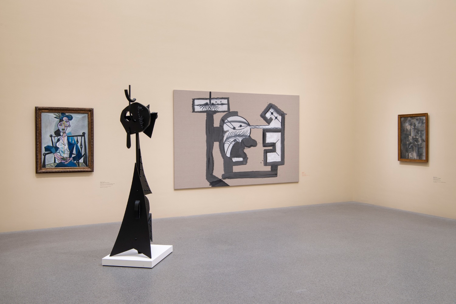 Installation view of paintings by Tobias Pils and works by other artists