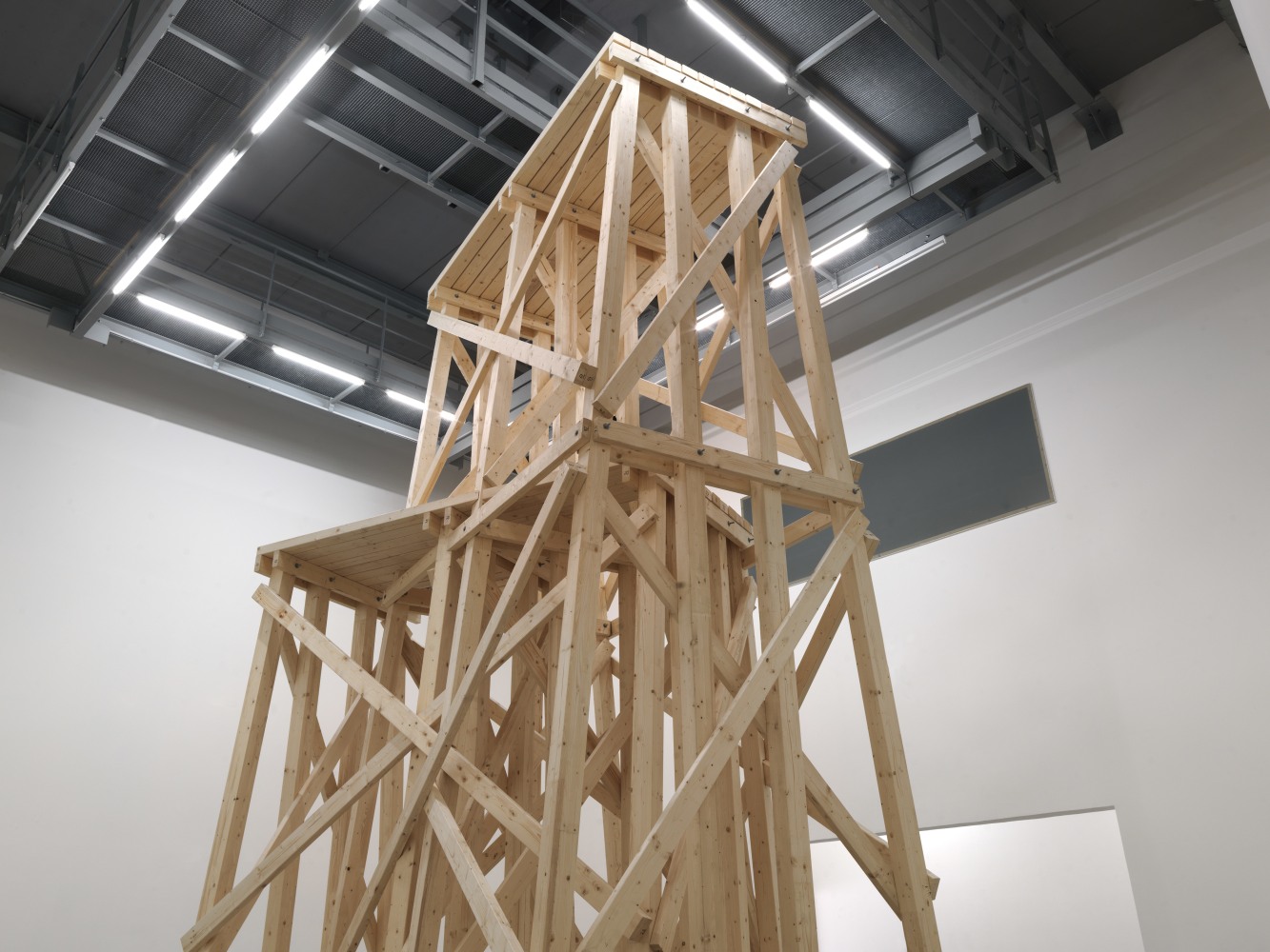 Installation view of sculptures by Oscar Tuazon