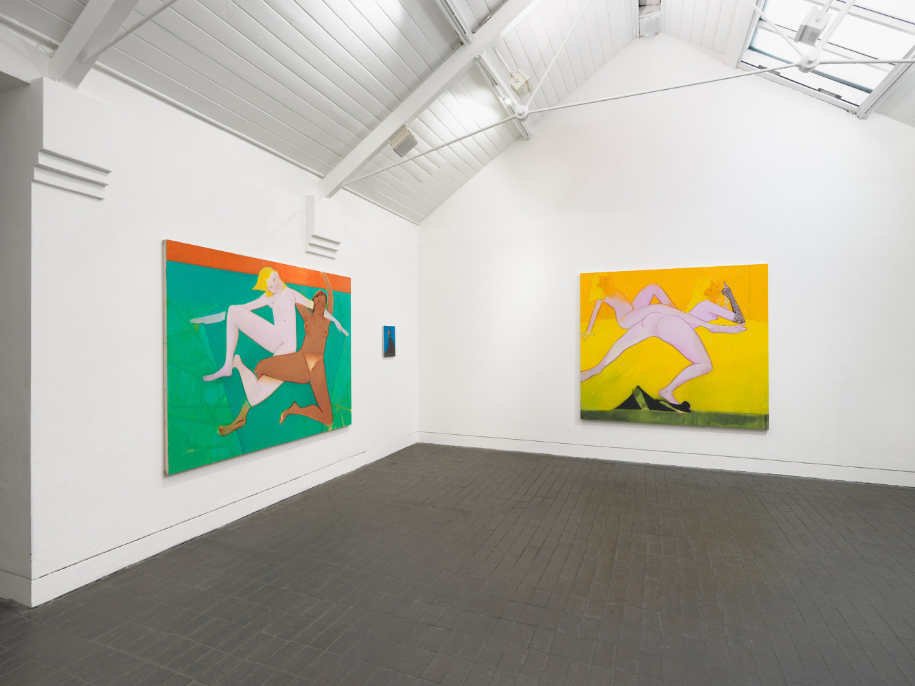 installation view of paintings by Sofia Mitsola