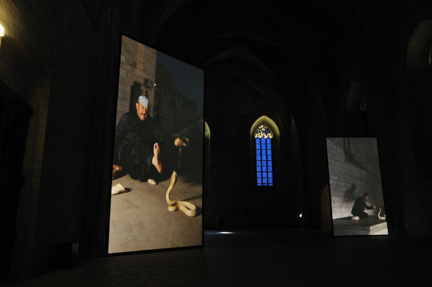 Installation view of video work by Douglas Gordon