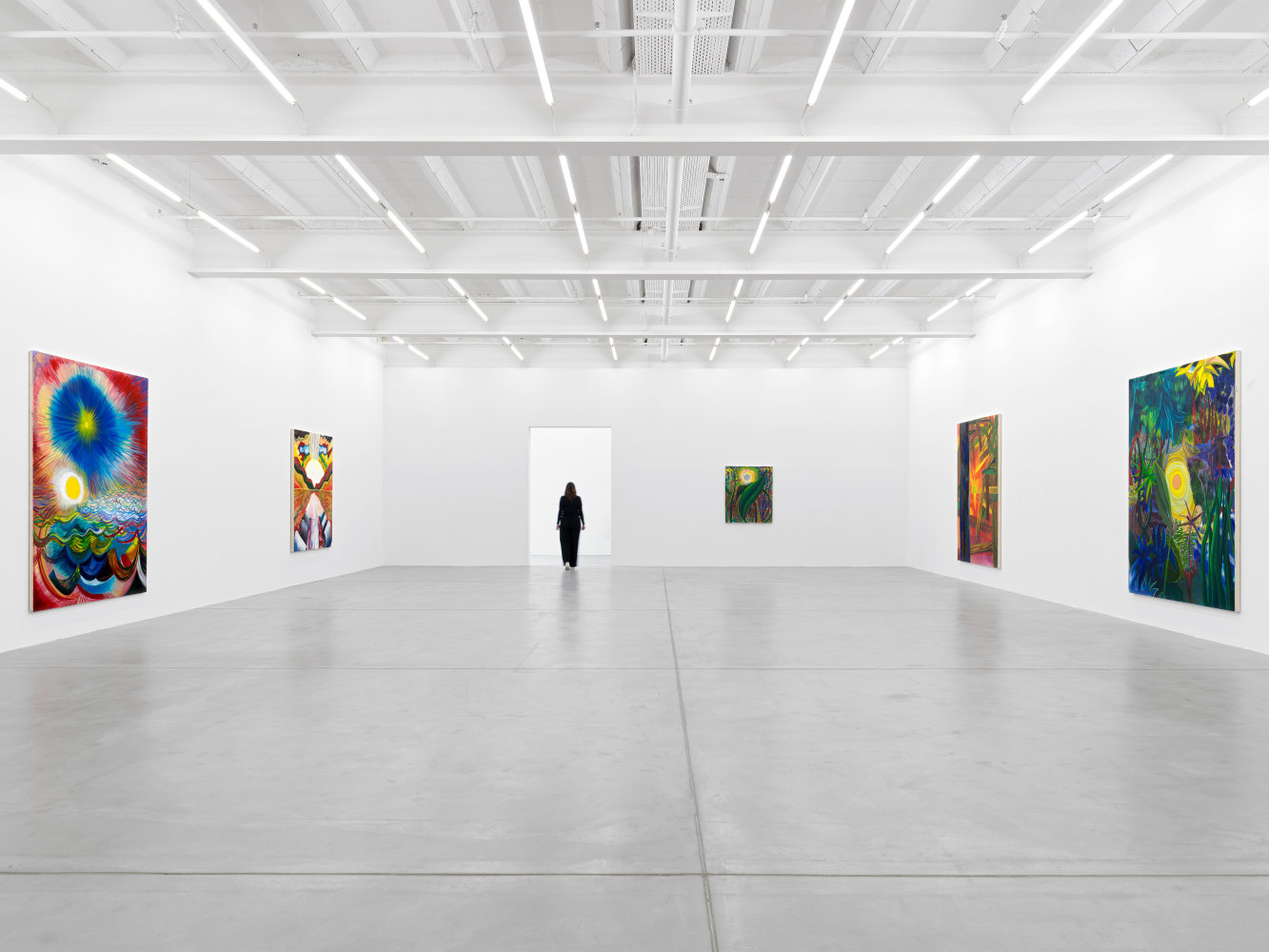 Installation view of Shara Hughes paintings
