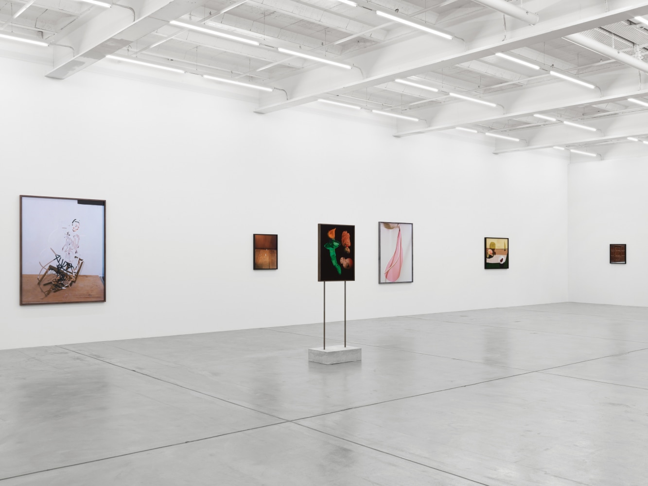 Installation view of Lucas Blalock photography and sculpture exhibition