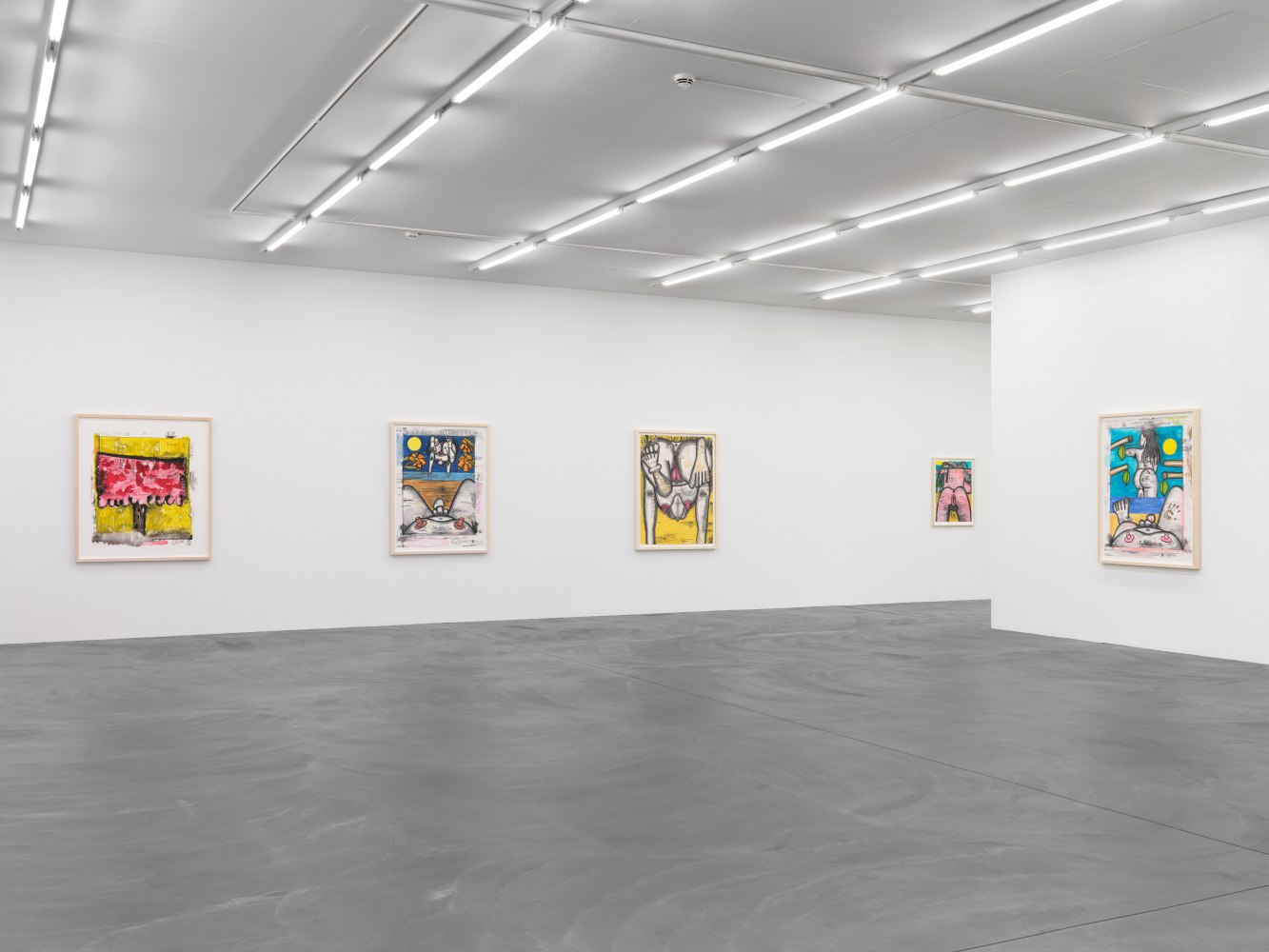 Installation view of Carroll Dunham monotypes exhibition