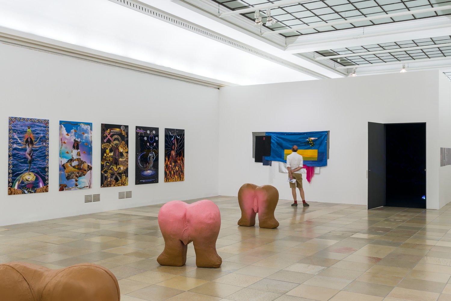 Installation view of paintings by Tschabalala Self