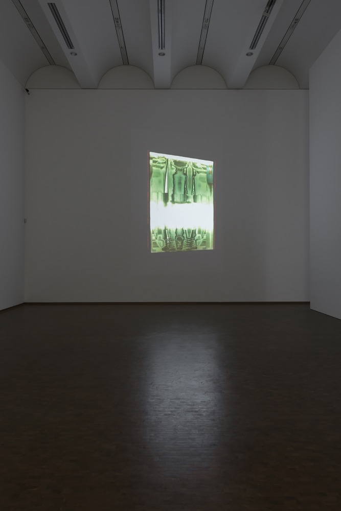 Installation view of videos and sculptures by Trisha Donnelly