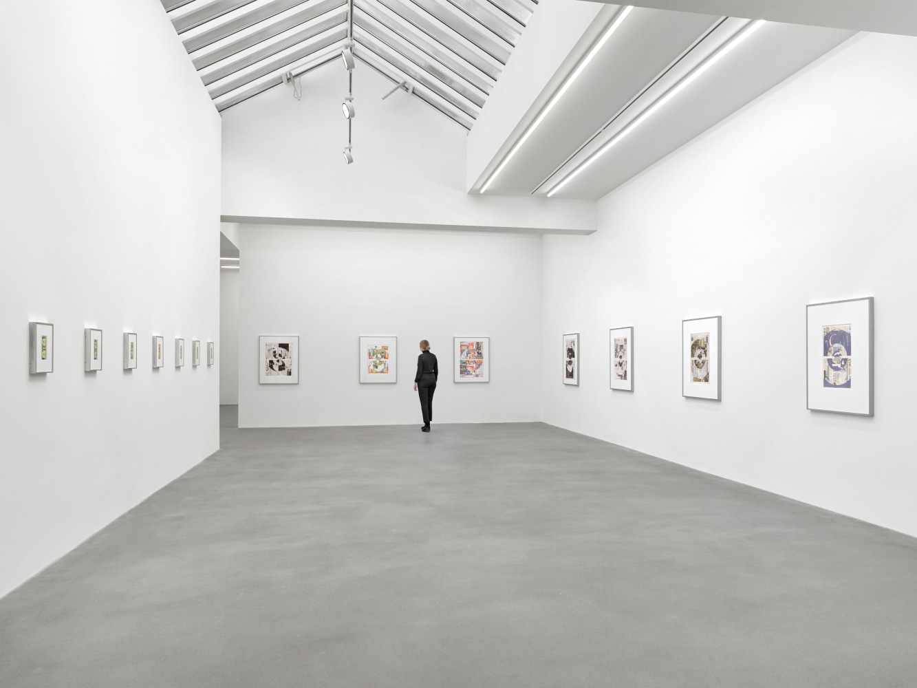 Installation view of Walead Beshty collage, photography, and sculpture exhibition