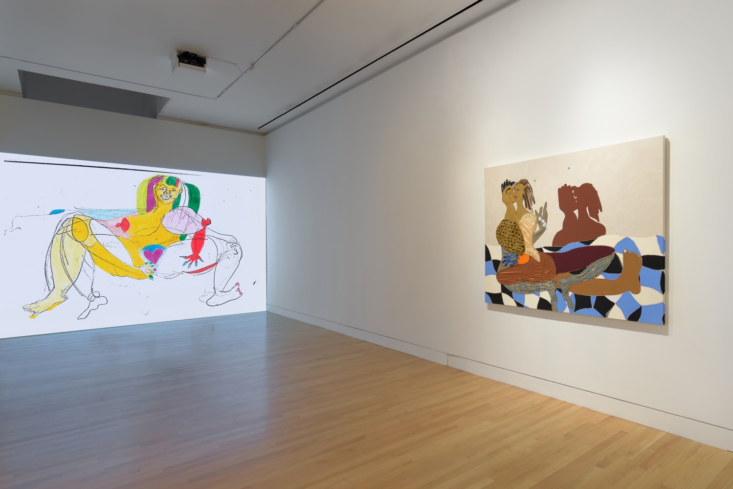 Installation view of paintings by Tschabalala Self