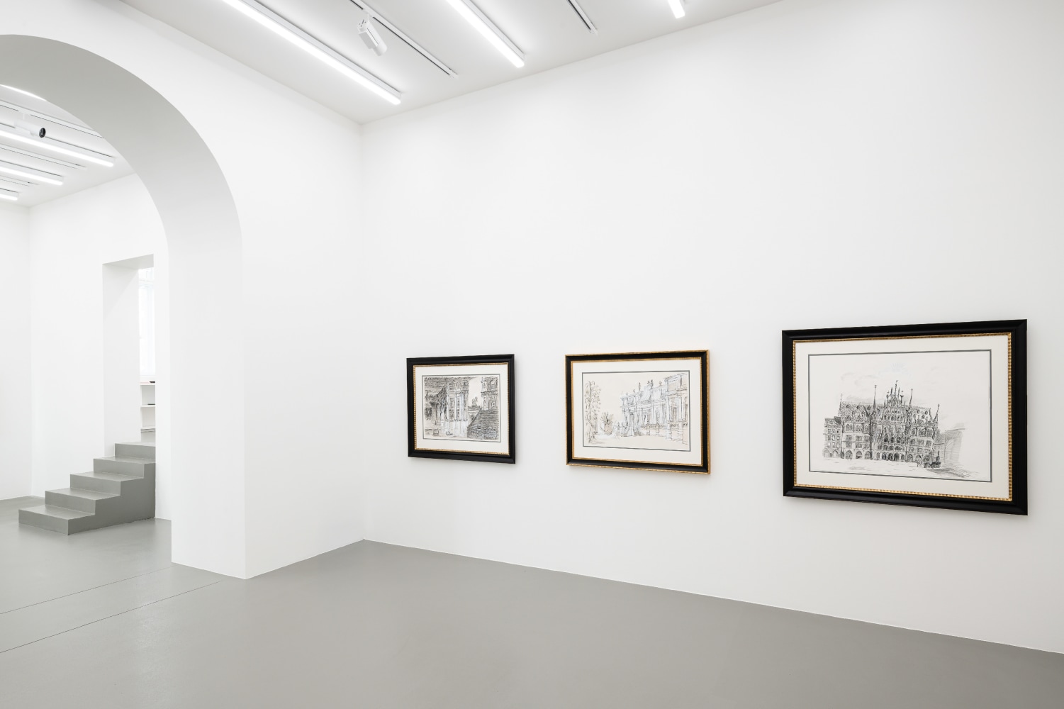 installation view of drawings and paintings by Karen Kilimnik