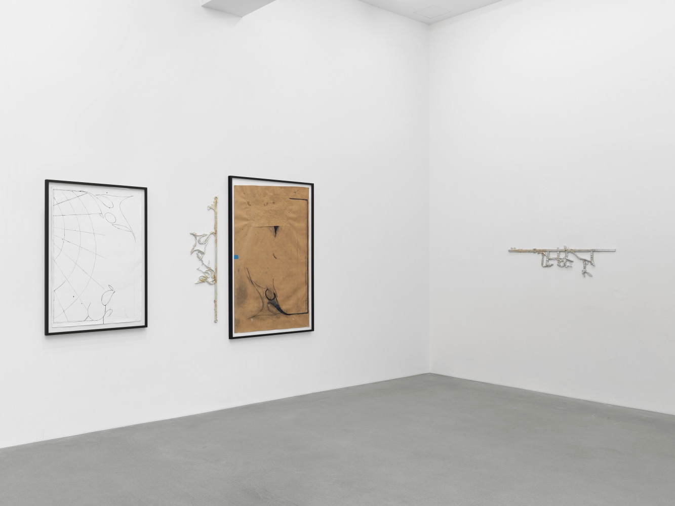 Installation view, Matias Faldbakken, Abstracts and Pewter Abstracts, Galerie Eva Presenhuber, Waldmannstrasse, Zurich, 2025