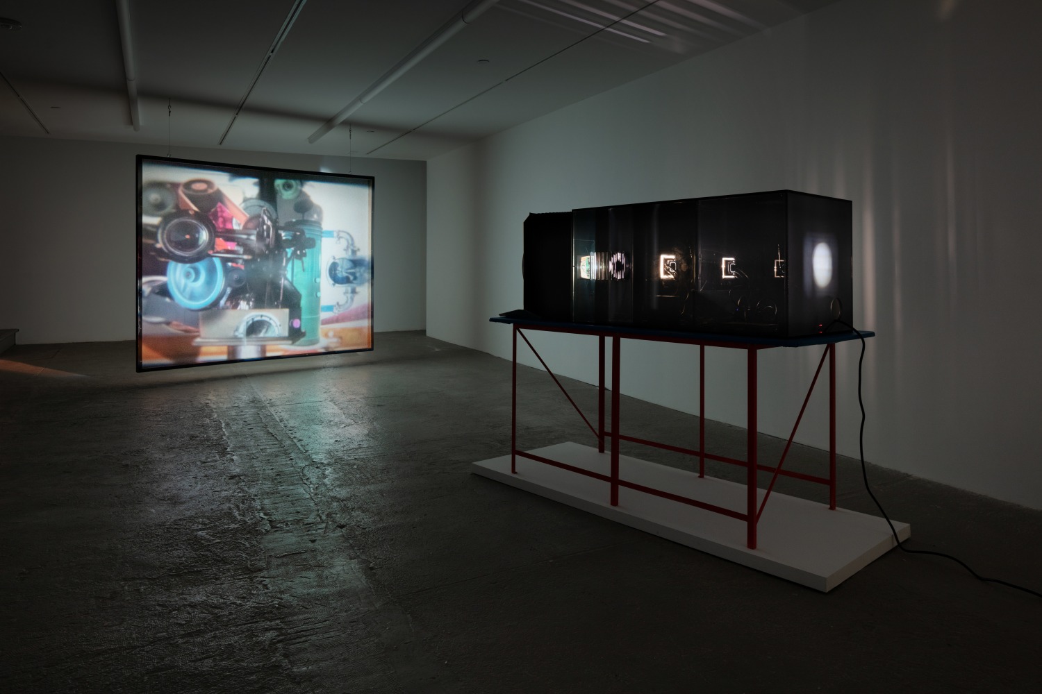 Installation view of Alex Hubbard paintings and film installation exhibition