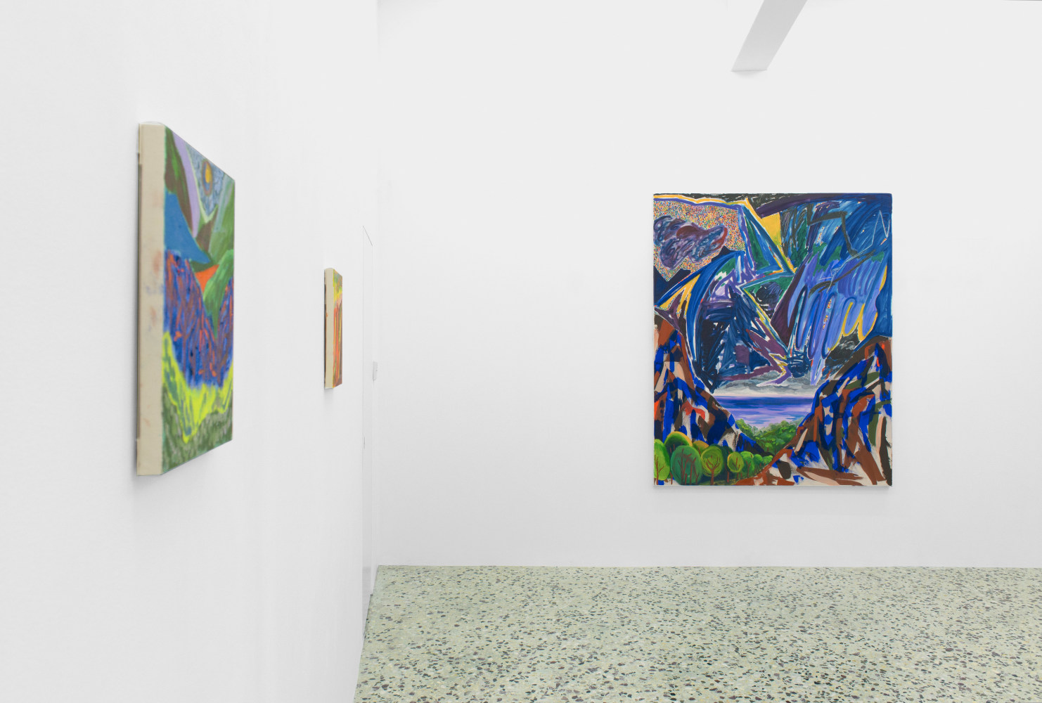 Installation view of Shara Hughes paintings exhibition