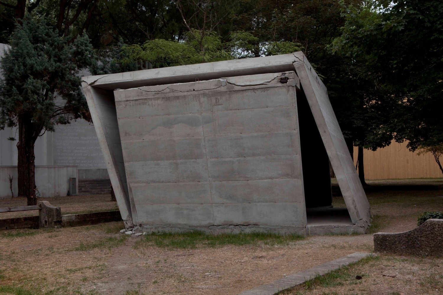 Installation view of sculpture by Oscar Tuazon