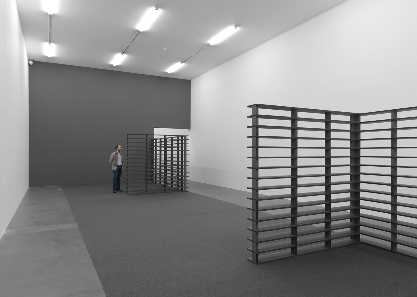 Installation view of sculptures by Liam Gillick