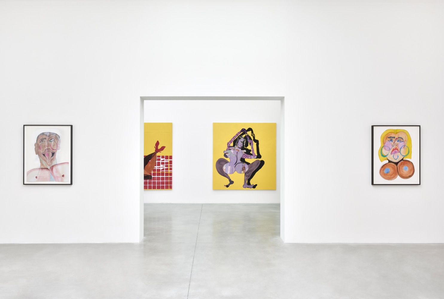 Installation view of paintings by Tschabalala Self