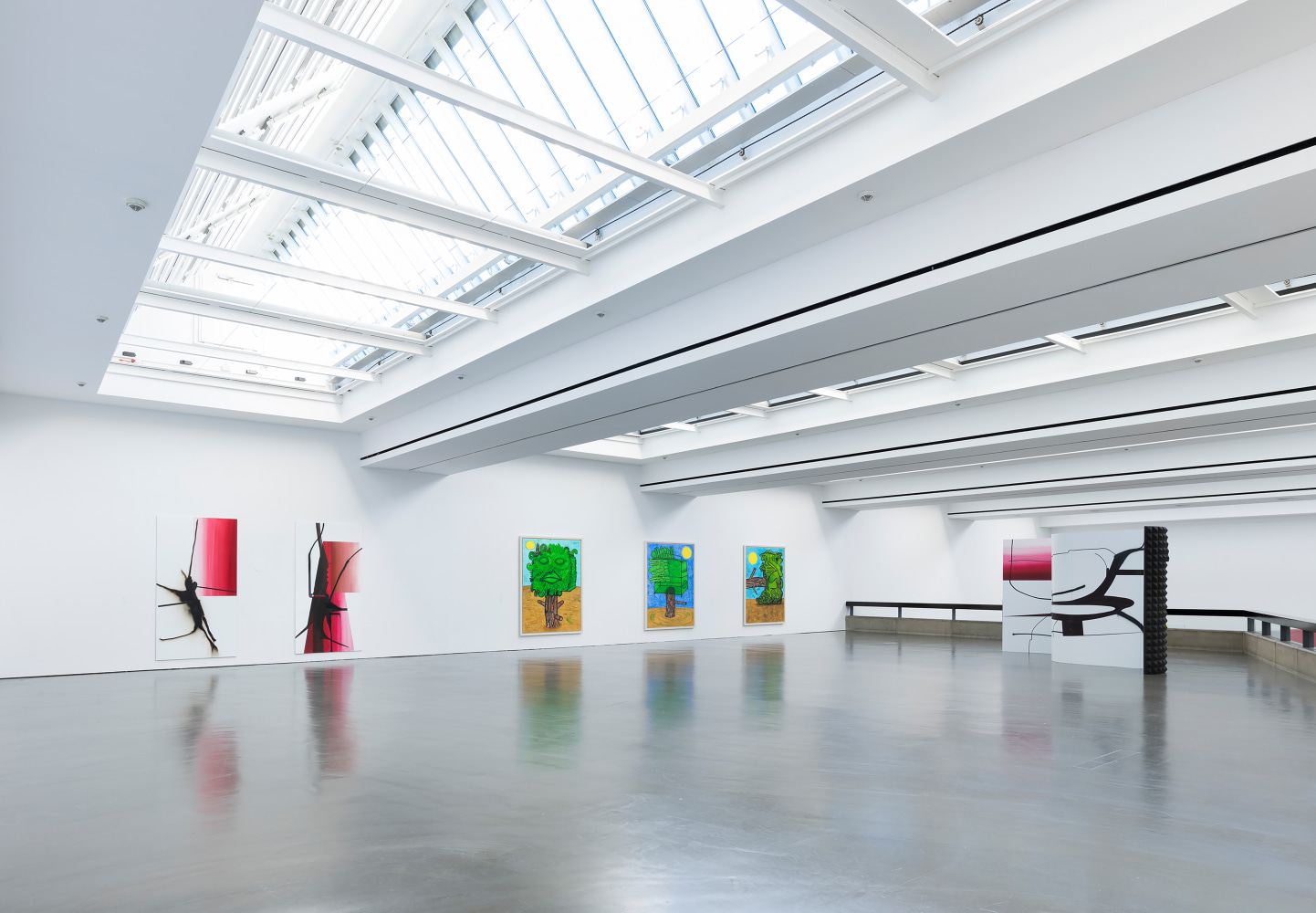 Installation view of paintings by Albert Oehlen and Carroll Dunham