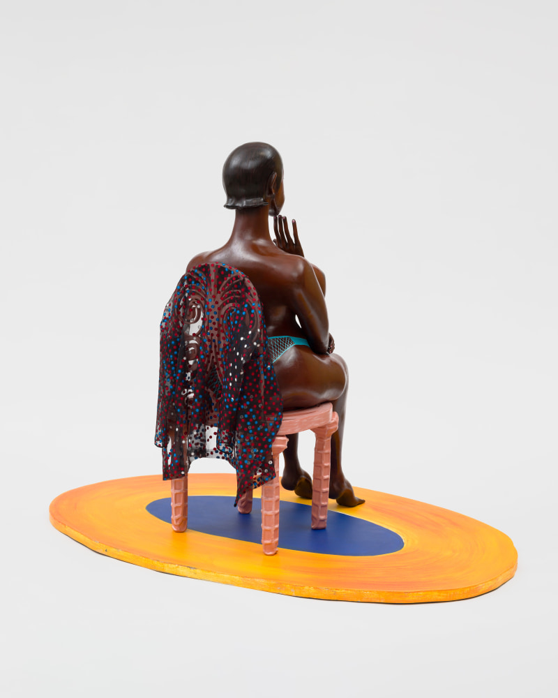 Heroine inspired by the fantasy of Saartjie Bartmann in Paris 1

2023

3D printed PLA, epoxy resin, oil primer, acrylic, steel and MDF stand

(Figures), 3D printed PLA, epoxy resin, MDF, oil primer, acrylic (Chair)

Sculpture 155.5 x 66 x 89 cm / 61 1/4 x 26 x 35 in

Pedestal 5 x 244 x 152 cm / 2 x 96 1/8 x 59 7/8 in

&amp;copy; Tschabalala Self&amp;nbsp;