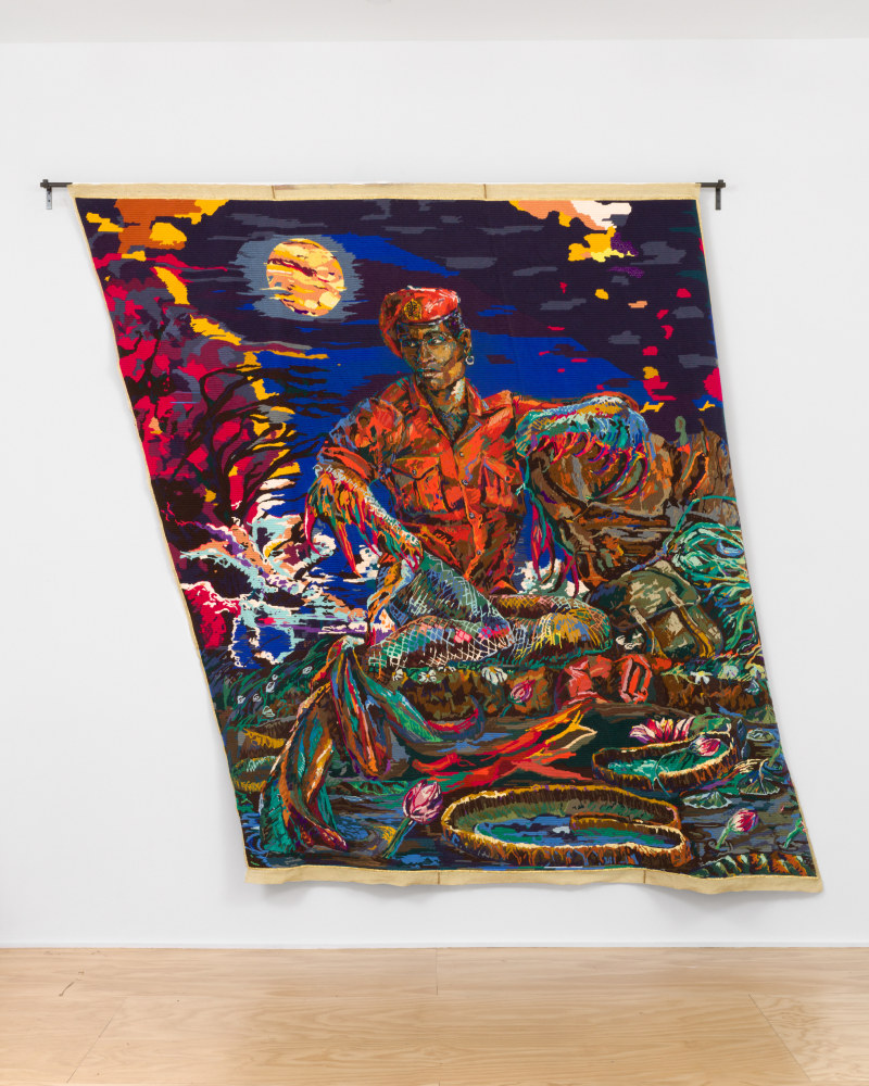 Inyanga yeDwarha
The Lunar Month of the Lily Pad&amp;nbsp;
From The Lunar Songbook
2021
Wool and thread on tapestry canvas
305 x 343 cm / 120 x 135 in
RUGA 48498

&amp;nbsp;