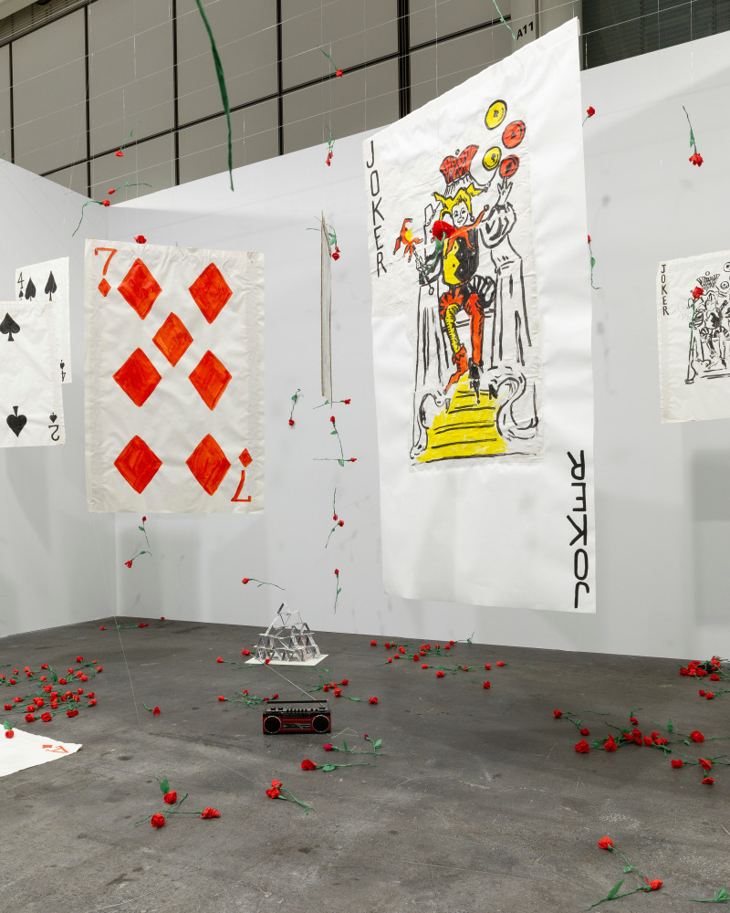 Installation view, Karen Kilimnik, The Joker Episode of The Avengers, Art Basel Unlimited, Basel, 2024