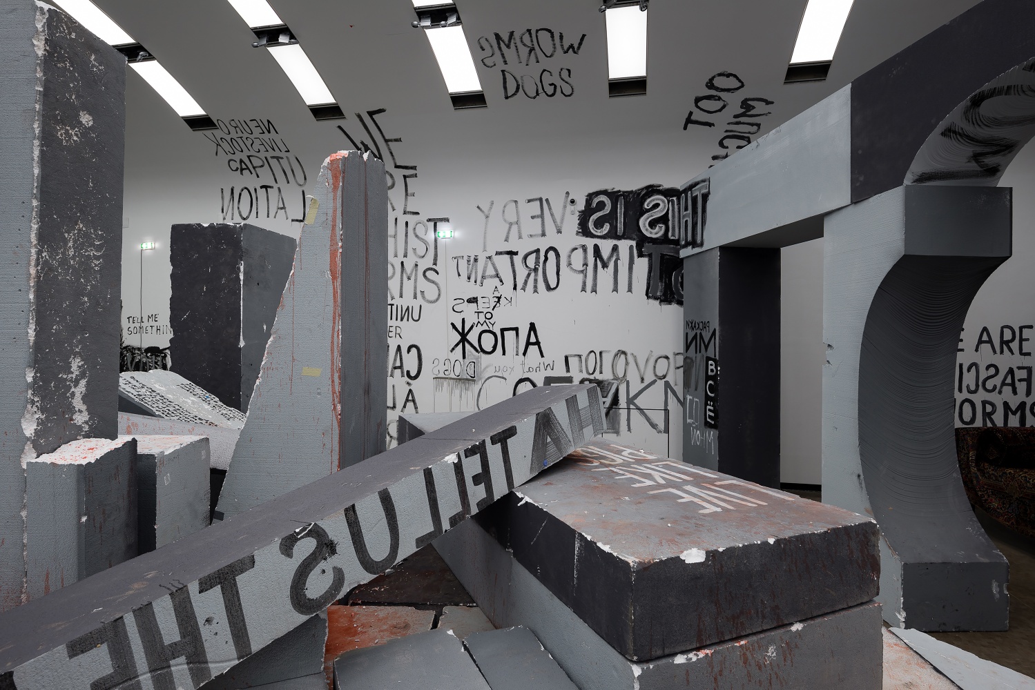 Installation view sculptures by Liam Gillick