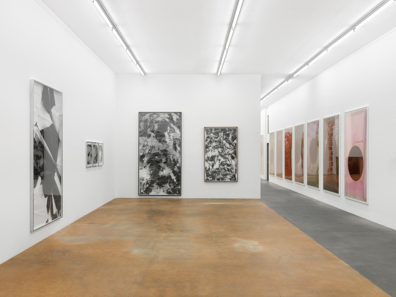 Installation view of wall works by Walead Beshty