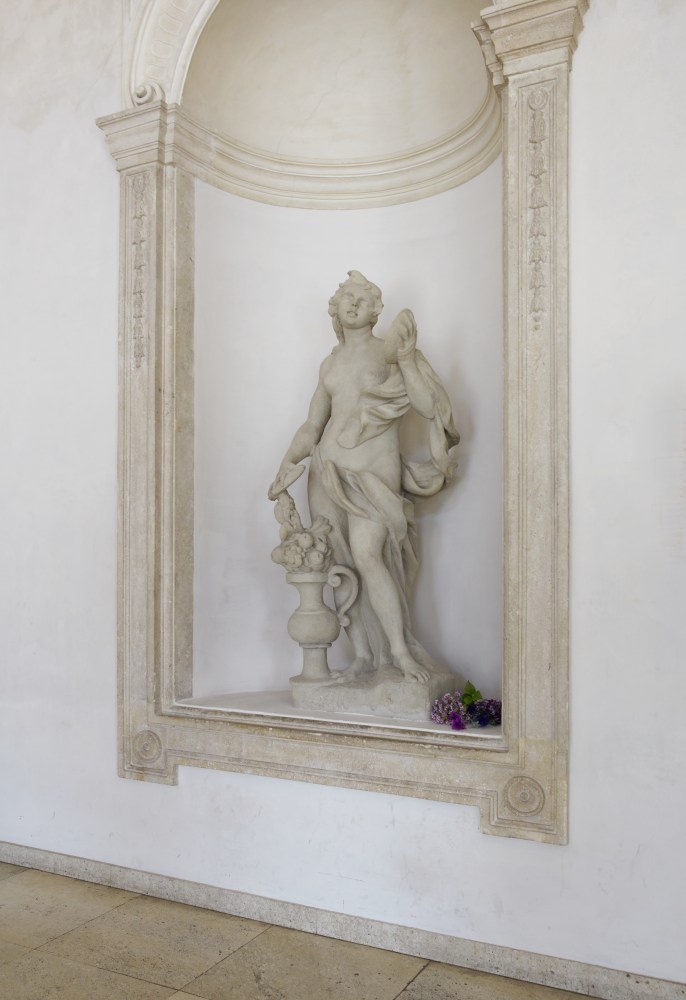 Installation view of sculpture add ons by Karen Kilimnik