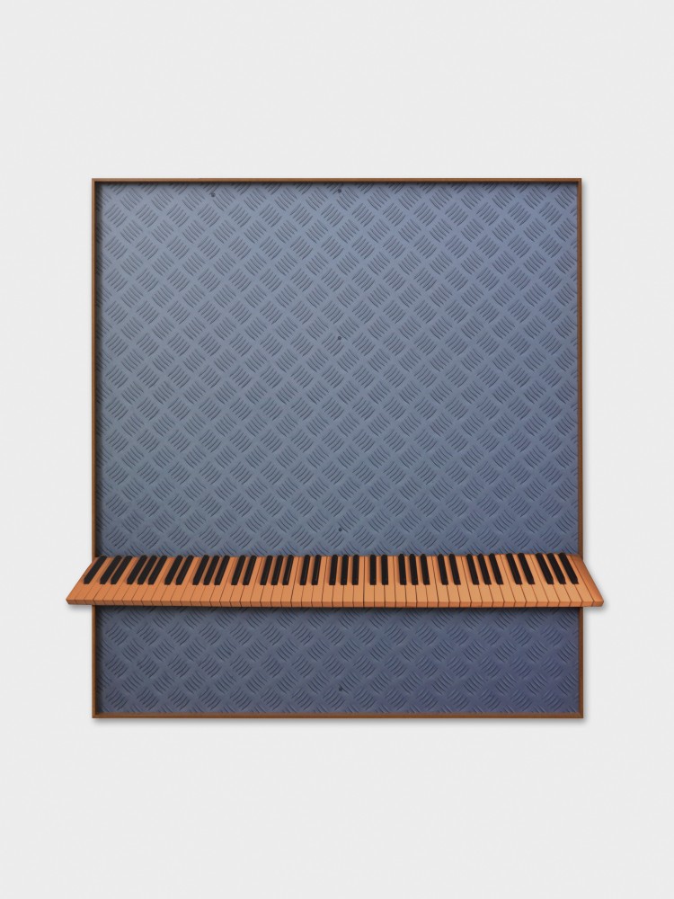 Valentin Carron Steel and Piano 2017 MDF, inkjet print on adhesive paper, acrylic enamel paint 132 x 132 x 7 cm / 52 x 52 x 2 3/4 in